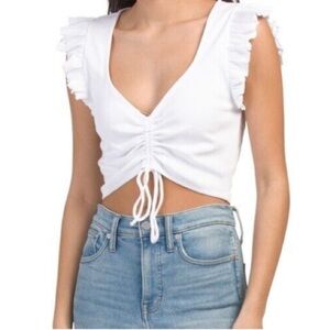 Zara White Ruffled Crop Top